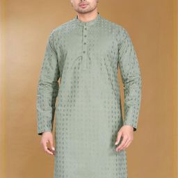PulseIQ Men Geometric Embroidered Chikankari Kurta-image-28