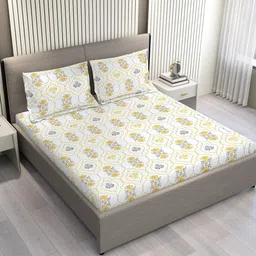 Layers White & Brown Ethnic Motifs Printed Microfiber Queen Bedsheet Set 2.54 m x 2.24 m-image-90