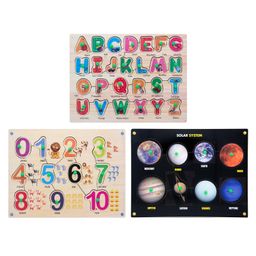 Mindmaker Alphabets Numbers & Solar System Wooden Puzzle With Knobs Multicolor- 45 Pieces-10