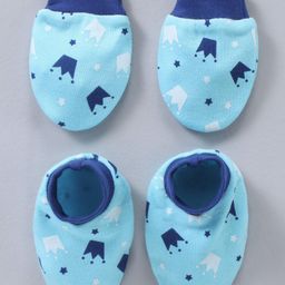 Babyhug 100% Cotton Mittens & Booties Crown Print - Blue-image-46