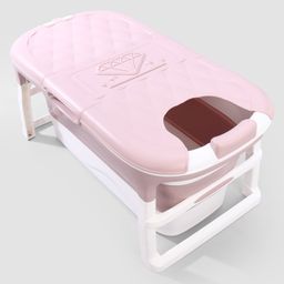 Foldable Baby Bath Tub With Temperature Meter Large - Pink-88