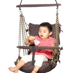 Wishing Clouds Oonjal for Indoor with Leg Lock Mechanism Piccolo Cotton - Brown-image-3