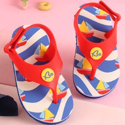 Babyoye Flip Flops with Velcro Closure Boat Print - Red-image-31