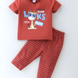 Tango Single Jersey Half Sleeves Night Suit With Giraffe Print - Red-image-67
