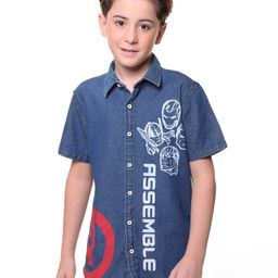 Pine Kids Marvel Denim Half Sleeves Shirt Avengers Print - Blue-image-37