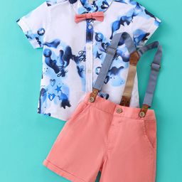 ToffyHouse 100% Cotton Woven Half Sleeves Abstract Printed Shirt & Shorts Set With Bow & Suspender - Onion-image-72