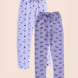 Junitos Pack Of 2 Cotton Bird Printed Ankle Length Leggings - Grey & White-image-2