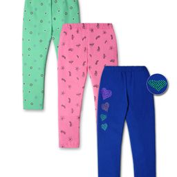 Nino Togs Pack Of 3 Cotton Lycra Abstract & Floral Printed Full Length Stretchable Leggings - Multi Colour-image-2