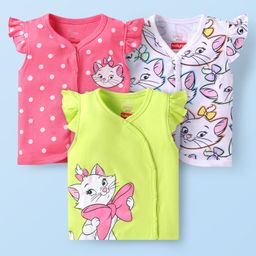 Babyhug Disney Interlock Knit Frill Sleeves Front Open Jhablas With Aristocats Marie Graphics Pack Of 3 - Pink White-image-94