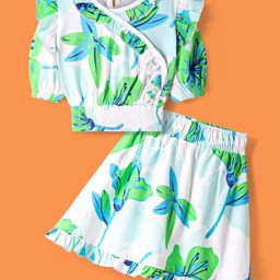 Ollington St.Cotton Half Sleeves Leaf Printed Top & Skirt - White-15