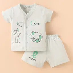 Little Darlings Interlock Knit Half Sleeves Shorts Night Suit with Elephant Print - Light Green-picture-37