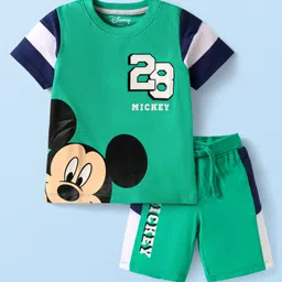 Babyhug Disney Single Jersey Knit Half Sleeves Cut & Sew T-Shirt & Shorts Set with Mickey Mouse Graphics - Green-picture-43