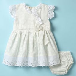 ToffyHouse Cotton Woven Frill Sleeves Frock With Polka Dot Print & Bloomer - Off White-image-59