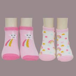 Yellow Bee Cotton Pack Of 2 Star & Rainbow Designed Socks Set - Pink & White-78