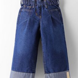 Little Kangaroos Woven Full Length Solid Denim Jeans With Paper Bag Waist - Navy Blue-image-88