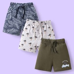 Babyhug Single Jersey Knit Mid Thigh Shorts with Tropical & Text Print Pack of 3 - Black & Grey-image-13