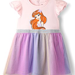 Babyhug Disney Single Jersey Knit Frill Sleeves Frock with Disney Princess Graphics - Pink-image-97