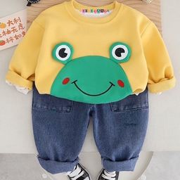 Googo Gaaga Cotton Full Sleeves Snail Patch Detailed Sweatshirt & Joggers Set - Yellow-image-65