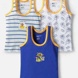 Bodycare Cotton Knit Sleeveless Vests With Stripes & Tom & Jerry Print Pack Of 3 - Navy Blue White & Light Blue-picture-45