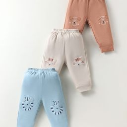 Zero Sinker Knit Full Length Leggings with Animal Print Pack of 3 - Light Blue Beige & Brown-image-65
