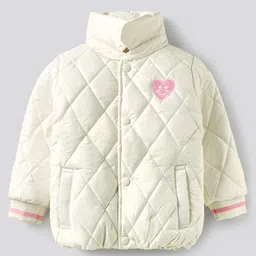 Bonfino Woven Full Sleeves Solid Coloured Puffer Quilted Jacket With Embroidery & Collar Neck - Off White-picture-43