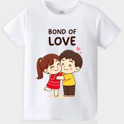 KAVEE Pure Cotton Knit Raksha Bandhan Theme Half Sleeves Bond Of Love Text Printed Biowashed Tee - White-picture-34