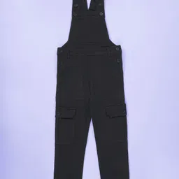 Kiddopanti Denim Woven Solid Dungaree - Black-picture-34
