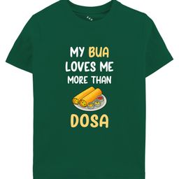 Zeezeezoo 100% Cotton Knit Family Theme Half Sleeves My Bua Loves Me More Than Dosa Text Printed Tee - Forest Green-picture-0