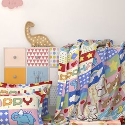 Pure Decor Blue & Pink Cartoon Characters 260 TC Queen Bedsheet with 2 Pillow Covers-image-41