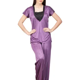 PHALIN Women Multicoloured Satin Solid Nightdress-image-102