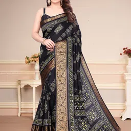 MAGNEITTA Ethnic Motifs Zari Silk Blend Saree-picture-13