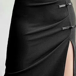Outzidr Side Slit With Button A-Line Midi Skirt image 2