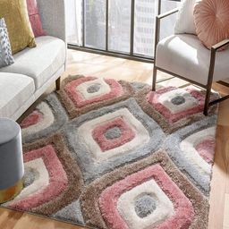 CARPETIFY Peach-Coloured & Grey Geometric Printed Anti-Skid Carpet-14