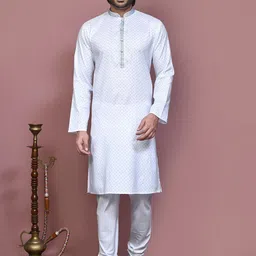 RANAK Men Embroidered Regular Pure Cotton Kurta with Pyjamas-picture-8