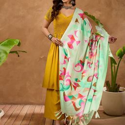 InWeave Women Textured Solid A-Line Kurta with Trousers & Dupatta-picture-12