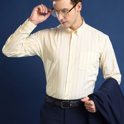 Hancock Men Button-Down Collar Vertical Striped Cotton Slim Fit Formal Shirt-image-28