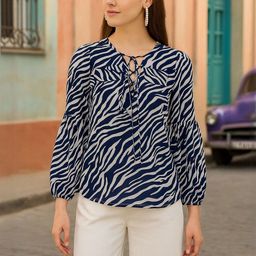 CORSICA Women Navy Blue Printed Polyester Tops-picture-9