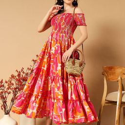 ZWERLON Floral Print Off-Shoulder Applique Formal A-Line Midi Dress-image-51