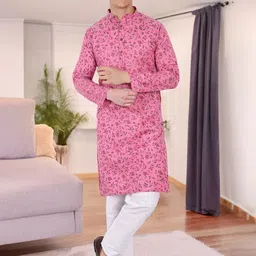 SKAVIJ Men Floral Printed Regular Pure Cotton Kurta with Pyjamas-45