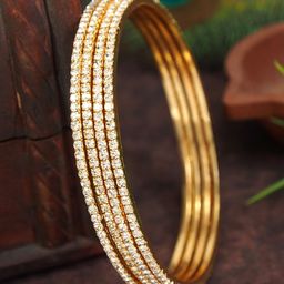 SGA FASHION Set Of 4 Gold-Plated American Diamond Stones Studded Bangles-5