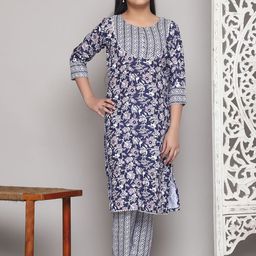 LADY SHOPI Girls Floral Printed Regular Kurta with Trousers-image-72