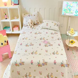 JC HOME White & Pink Floral Printed Pure Cotton Double Queen Bed Covers-picture-17