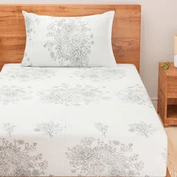 SWAYAM Grey & White Ethnic Motifs 250 TC Queen Bedsheet with 1 Pillow Covers-image-95