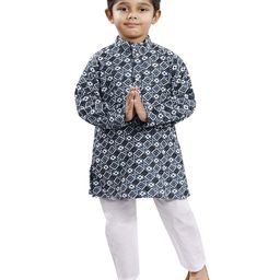 BAESD Boys Geometric Printed Mandarin Collar Straight Kurta with Pyjamas-18