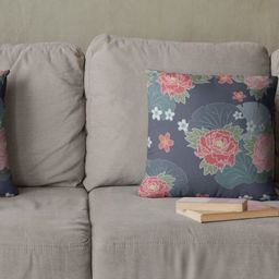 THEYAYACAFE Blue & Pink Set of 2 Floral Velvet Square Cushion Covers-13