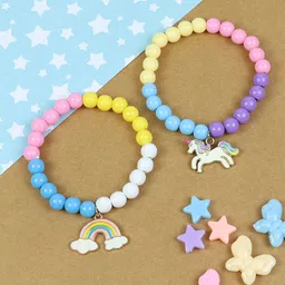 Asthetika Kids Girls Set of 2 Beaded Unicorn Rainbow Charm Elasticated Bracelets-image-53