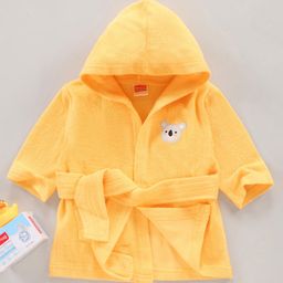 Babyhug Three Fourth Sleeves Hooded Bath Robe Koala Face Embroidery - Yellow-picture-9