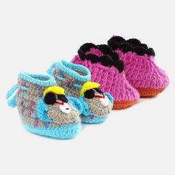 MayRa Knits Pack of 2 Hand Knitted Animal & Lace Design Booties - Blue & Pink-picture-27