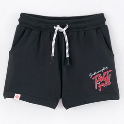 Sundae Kids Cotton Lycra Mid Thigh Length Shorts Text Print- Black-image-68