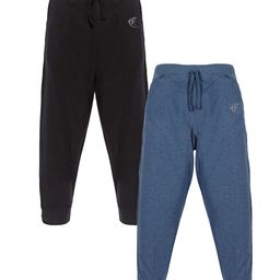 Kiddopanti Unisex Pack Of 2 Solid Track Pants - Blue Melange Black-24